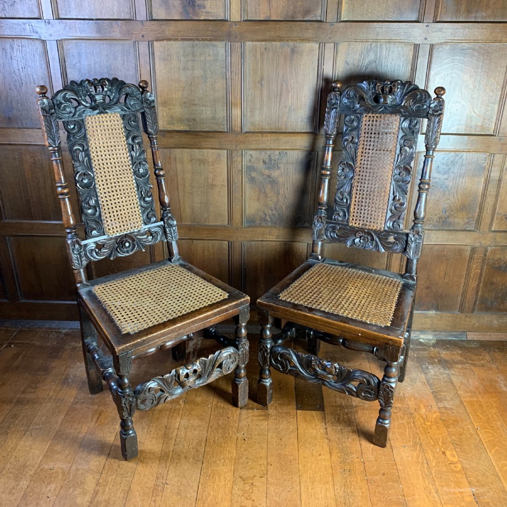Pair of Carolean style walnut side chairs