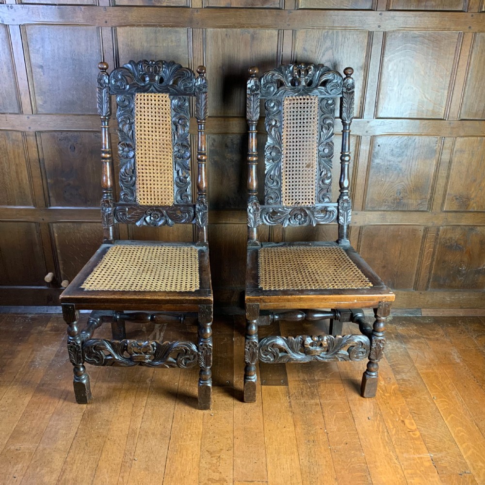 Pair of Carolean style walnut side chairs View II