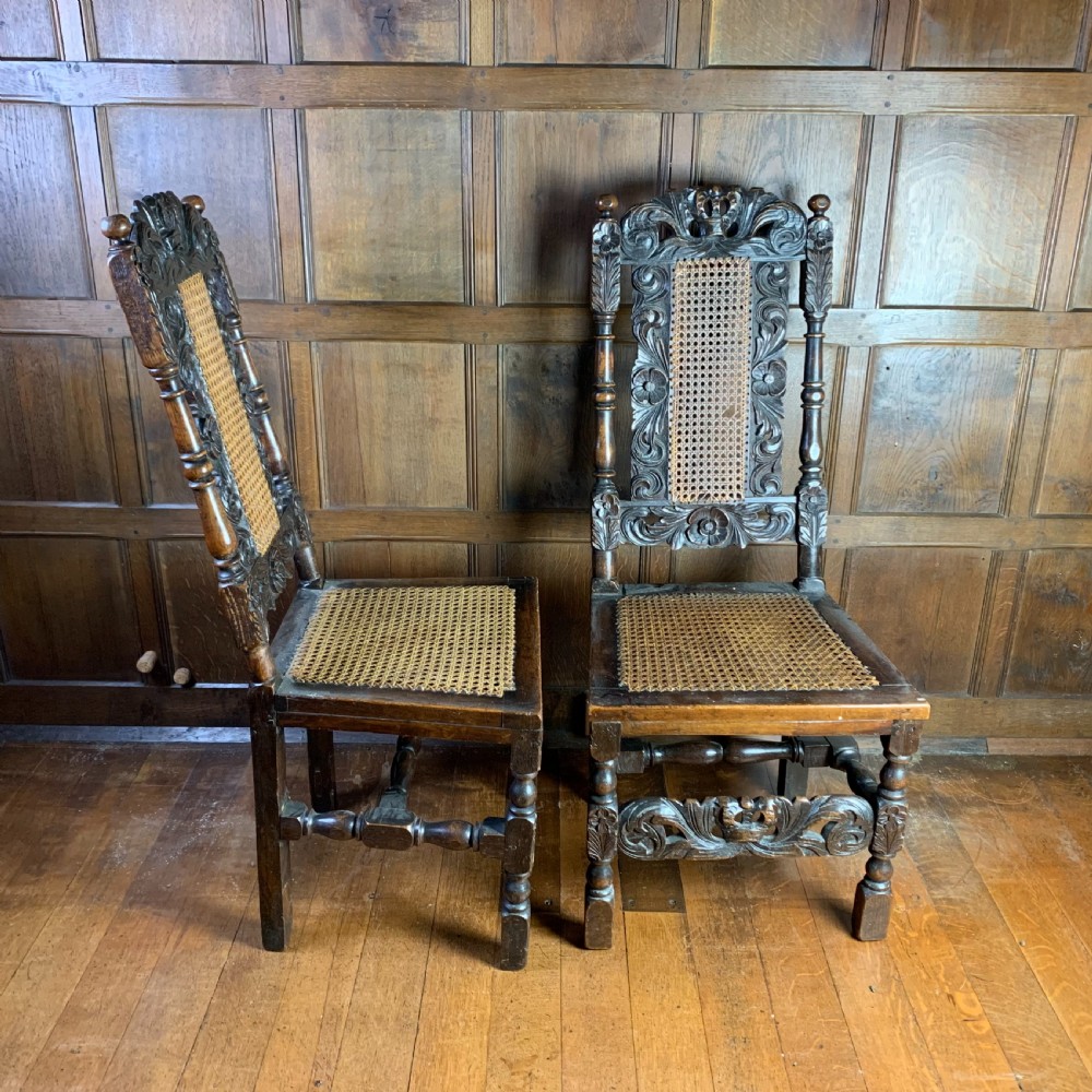 Pair of Carolean style walnut side chairs View III