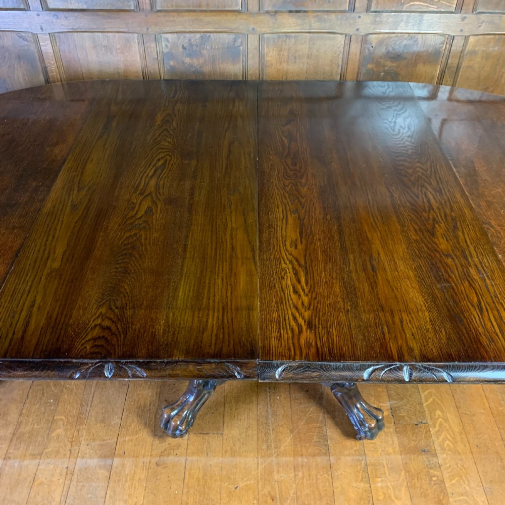 Extending Oak Dining Table with carved base View III