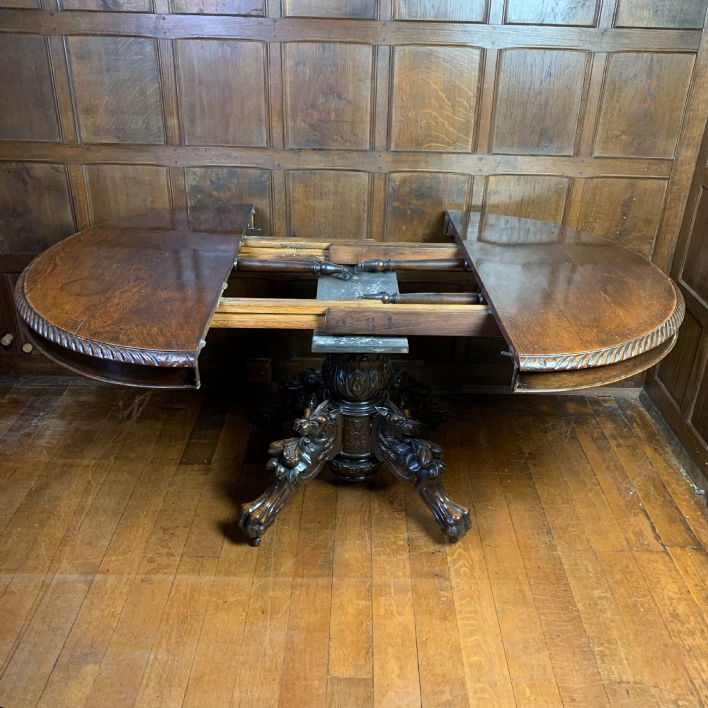 Extending Oak Dining Table with carved base View X
