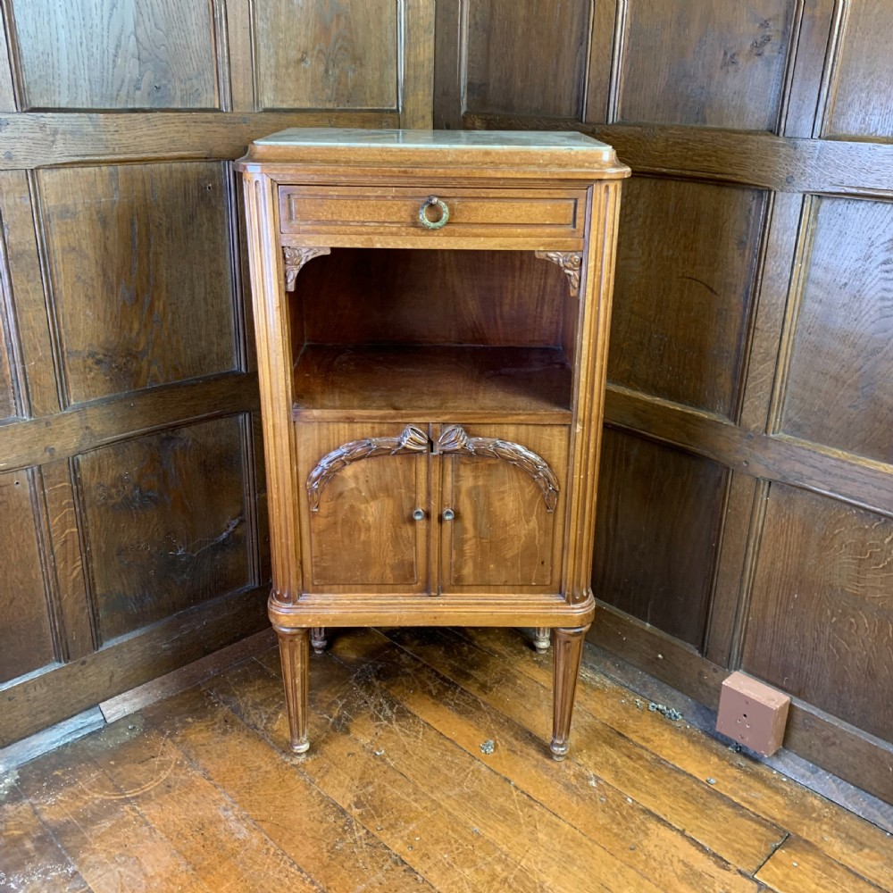 French 19th century walnut Bedside Cabinet/Table lined in marble