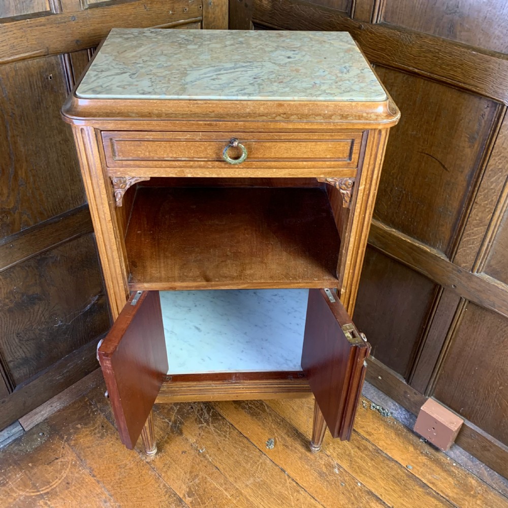 French 19th century walnut Bedside Cabinet/Table lined in marble View III