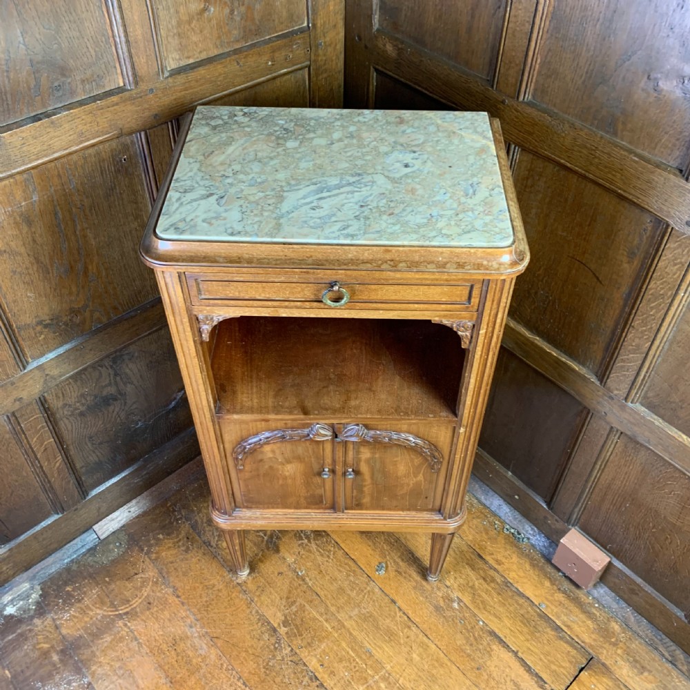 French 19th century walnut Bedside Cabinet/Table lined in marble View IV
