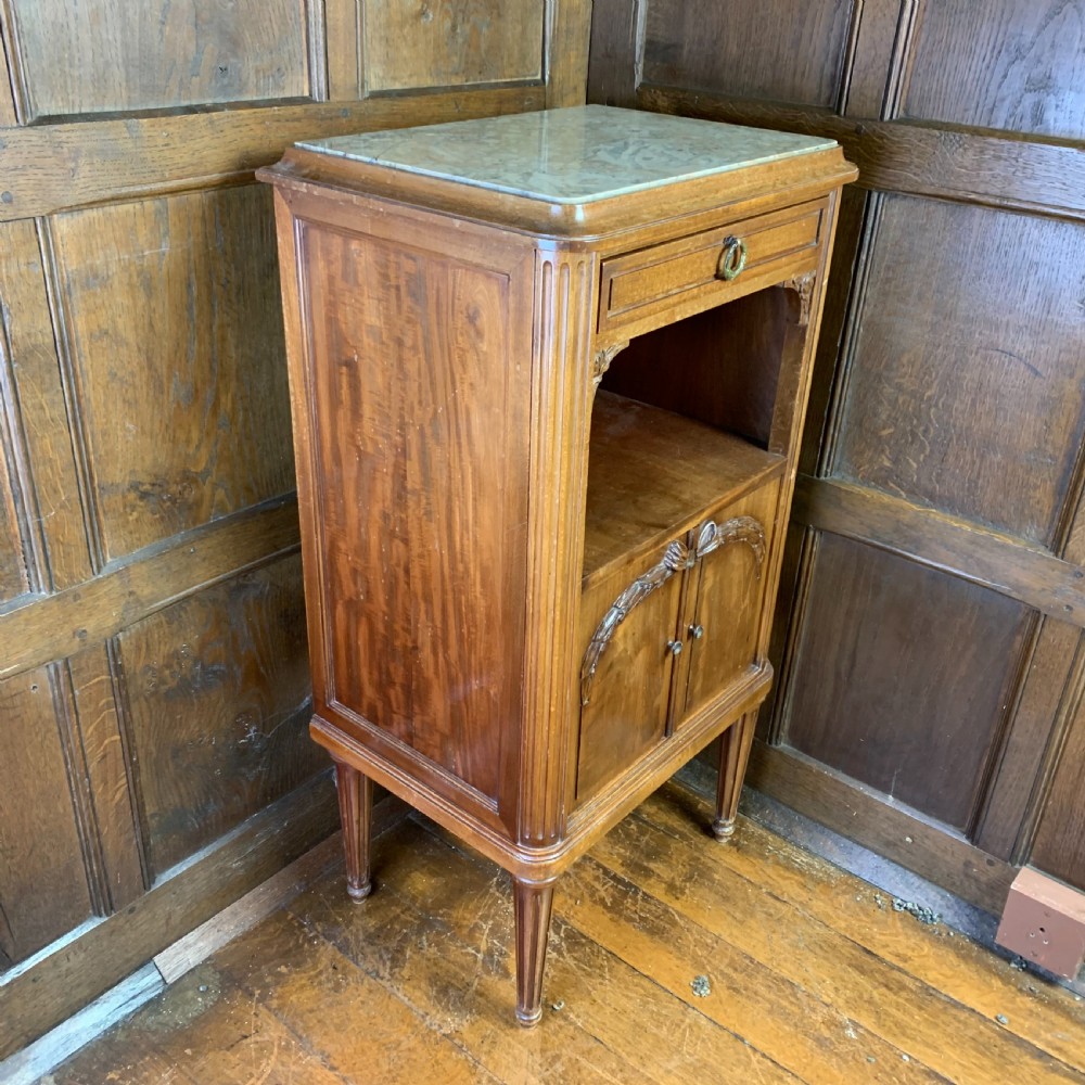 French 19th century walnut Bedside Cabinet/Table lined in marble View V