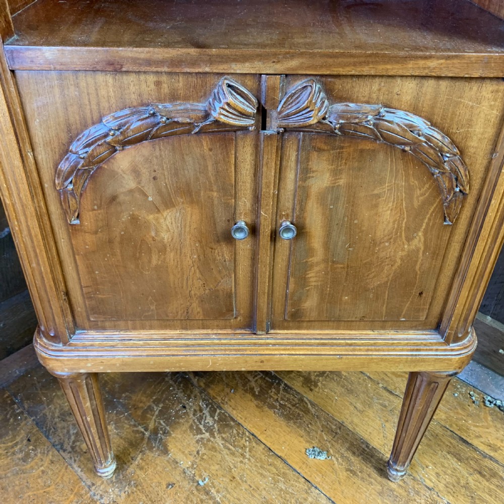 French 19th century walnut Bedside Cabinet/Table lined in marble View VI
