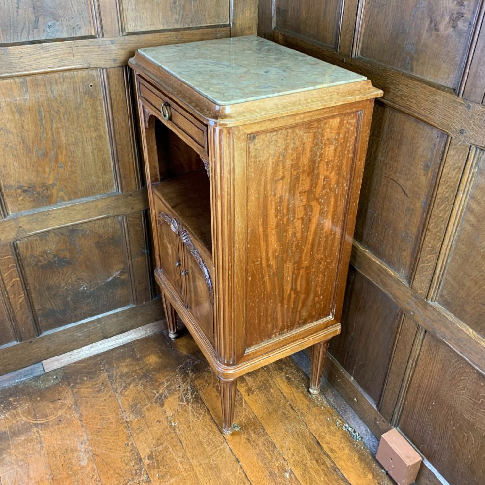 French 19th century walnut Bedside Cabinet/Table lined in marble View VIII