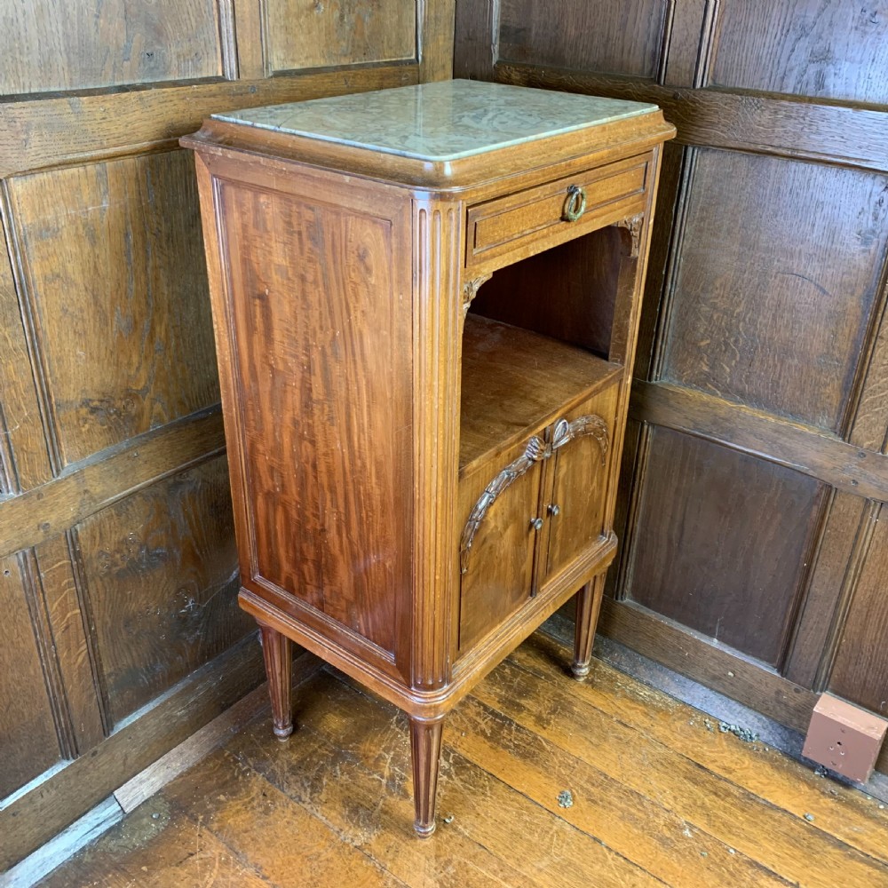French 19th century walnut Bedside Cabinet/Table lined in marble View IX