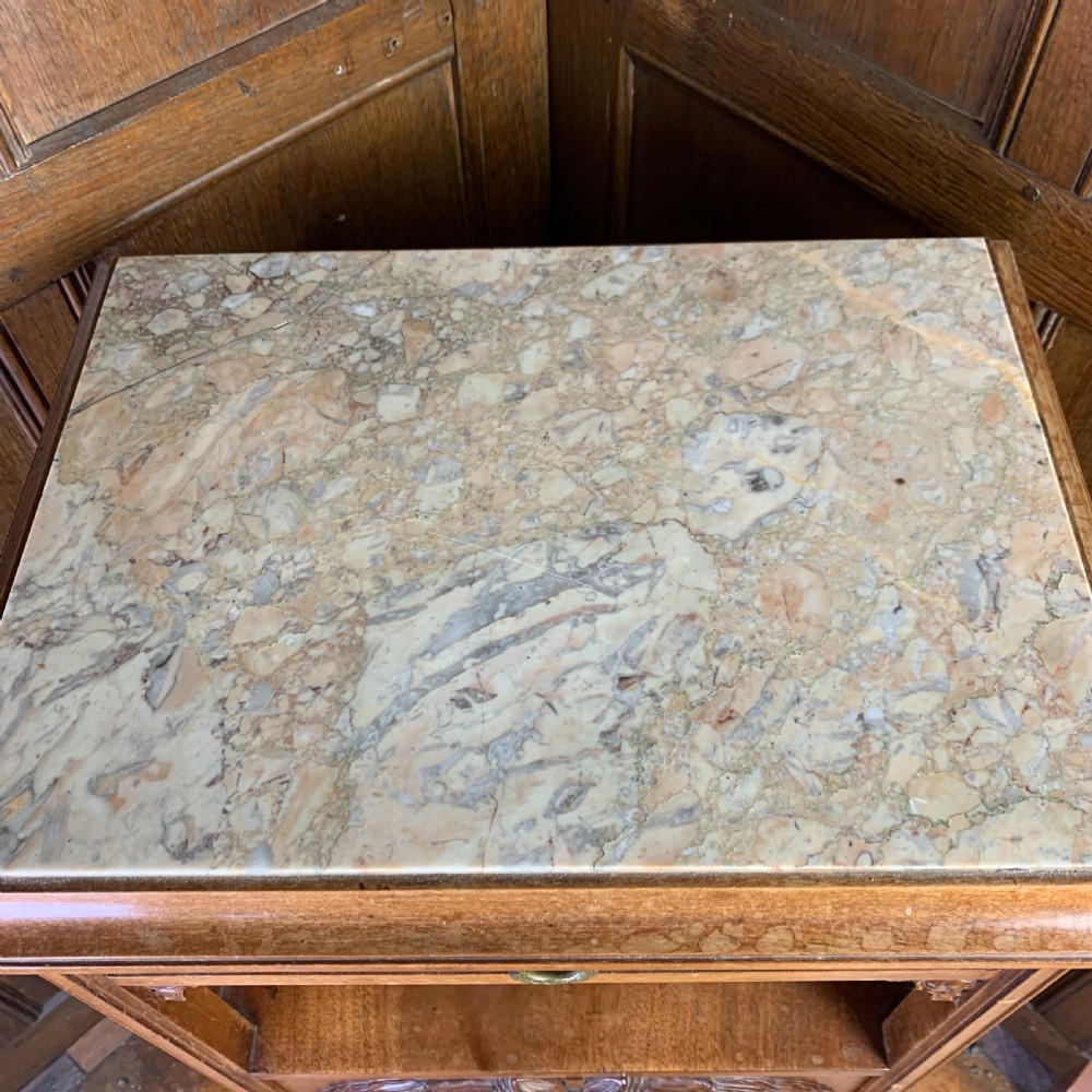 French 19th century walnut Bedside Cabinet/Table lined in marble View X