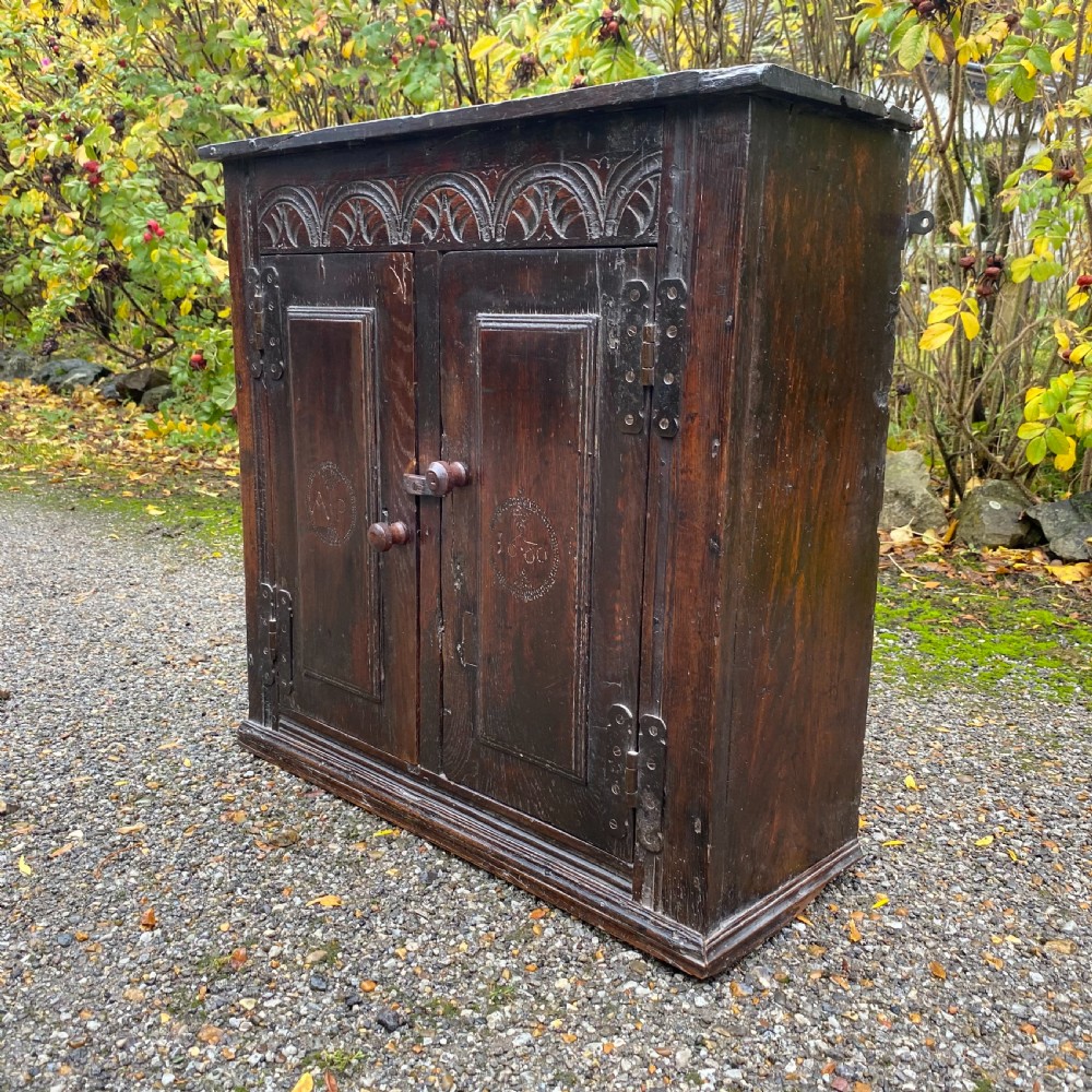 Small carved Oak Cupboard dated 1680 View IV