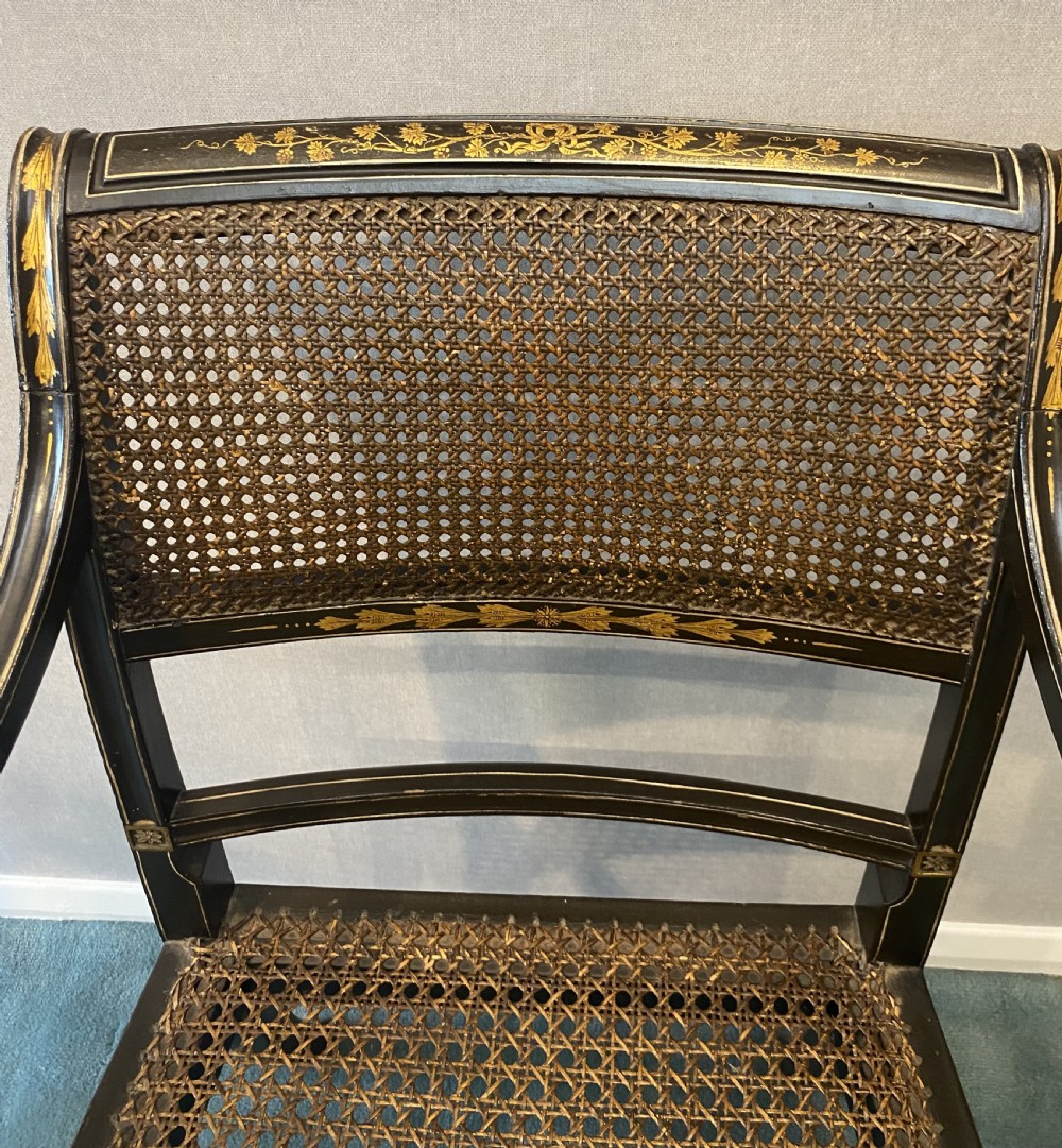 Pair of Regency black lacquer and gilt Armchairs View IV