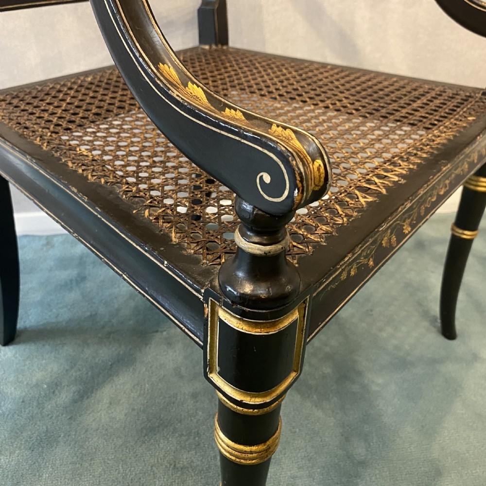 Pair of Regency black lacquer and gilt Armchairs View V