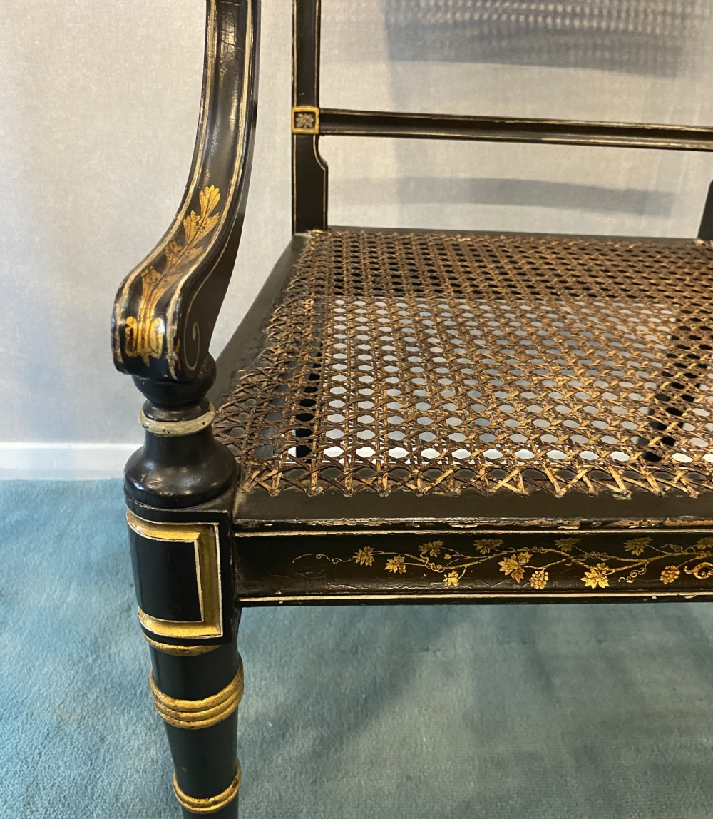Pair of Regency black lacquer and gilt Armchairs View VI