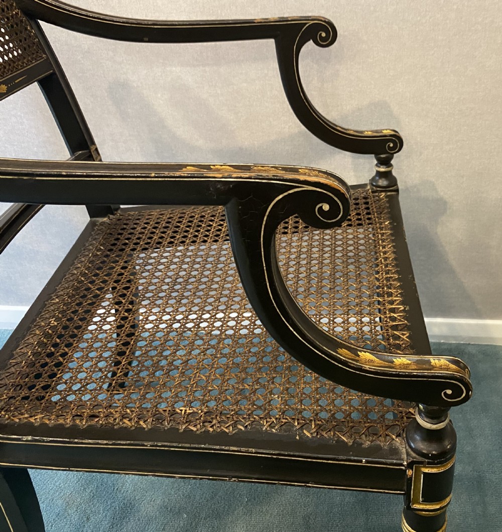 Pair of Regency black lacquer and gilt Armchairs View VII