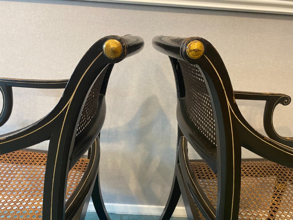 Pair of Regency black lacquer and gilt Armchairs View VIII