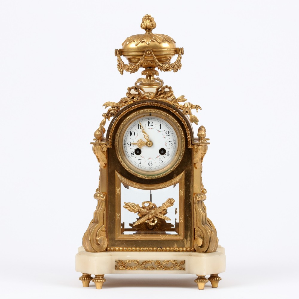 French White Marble and Ormolu Mantel Clock