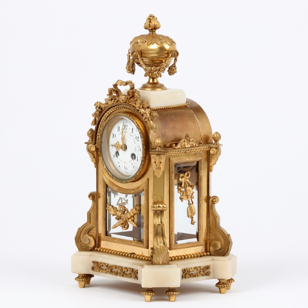 French White Marble and Ormolu Mantel Clock View V