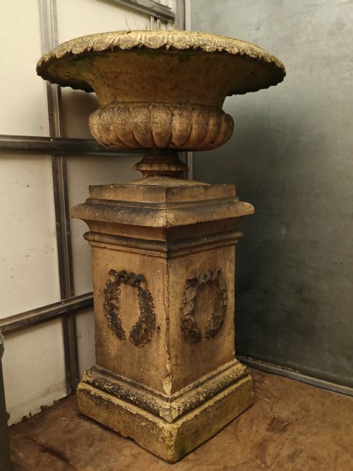 Terracotta / Fireclay Tazza Urn on Plinth