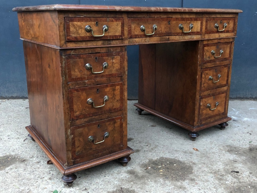 small figured walnut regency period pedestal desk