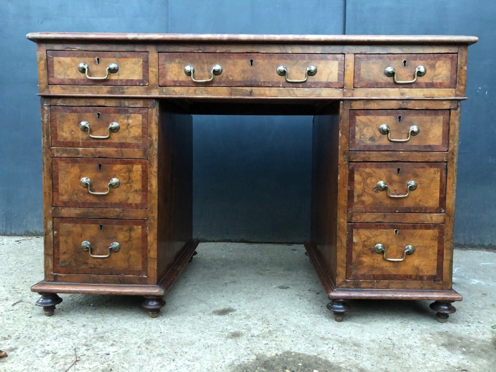 small figured walnut regency period pedestal desk View II