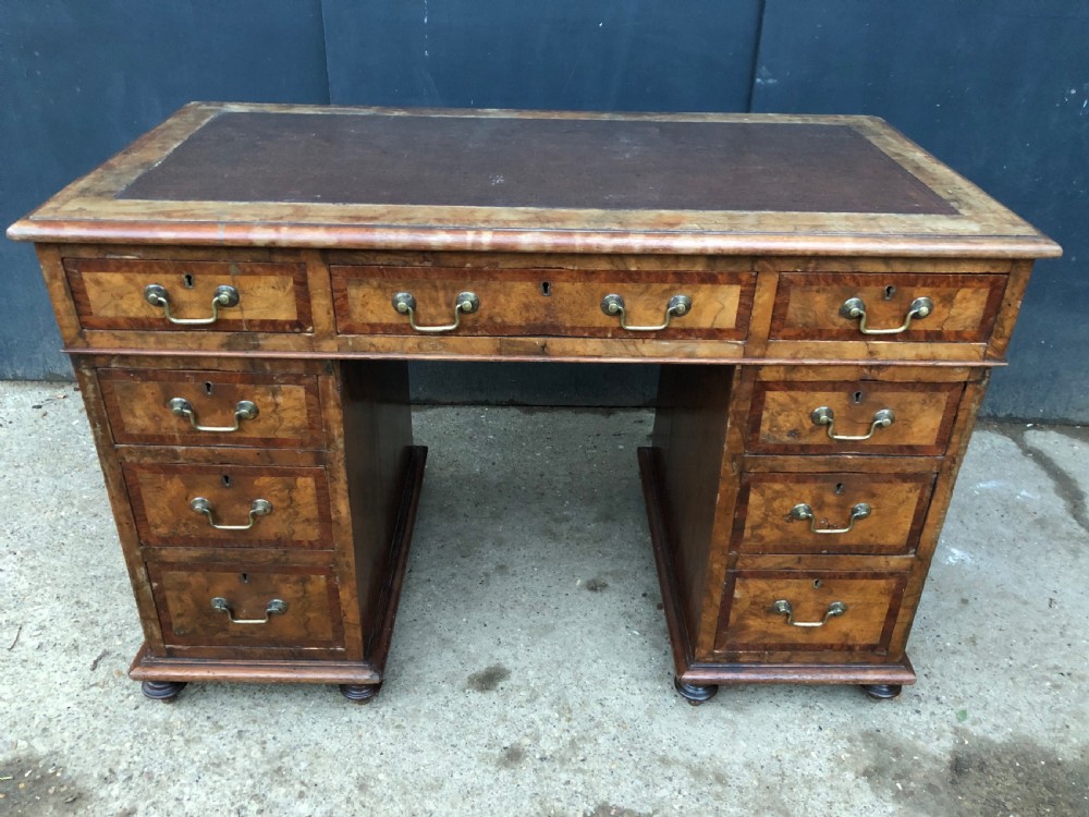 small figured walnut regency period pedestal desk View X