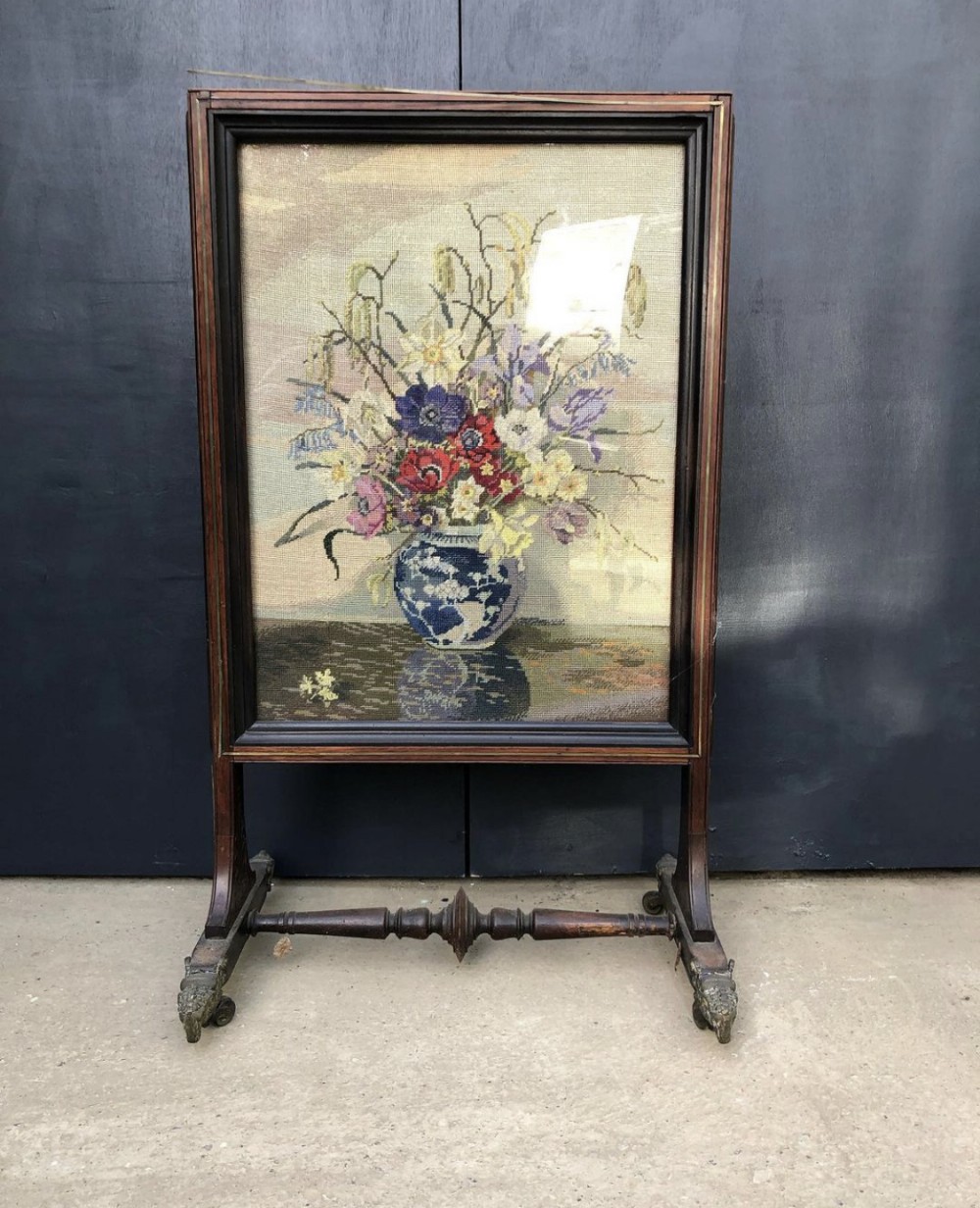 brass inlaid rosewood fire screen for restoration 