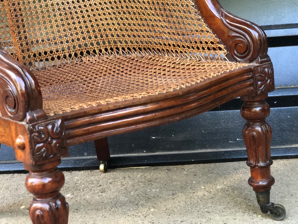 19th century mahogany library scroll bergere armchair View IV