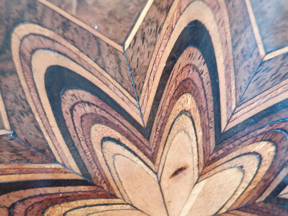 Burr elm and marquetry centre table View IV