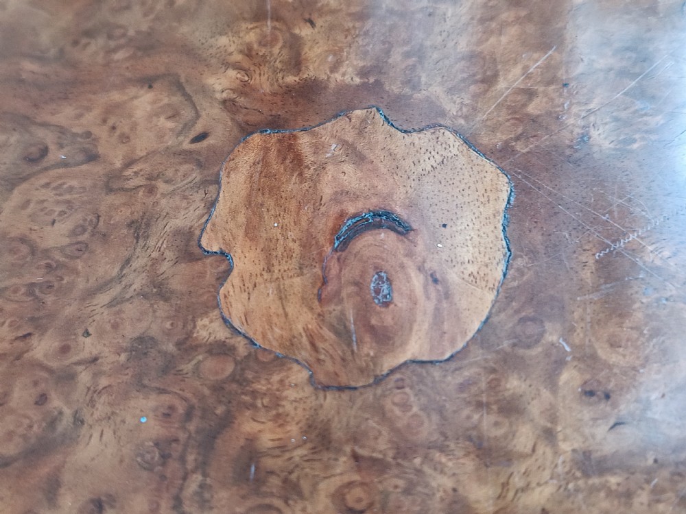 Burr elm and marquetry centre table View V