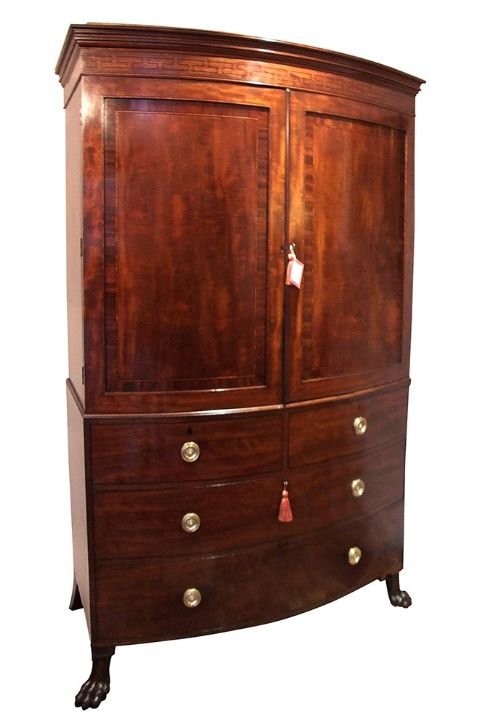 Regency Mahogany Bow Front Linen Press