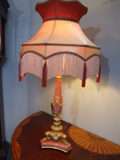 Gilt Metal Mounted Pink Marble Table Lamp