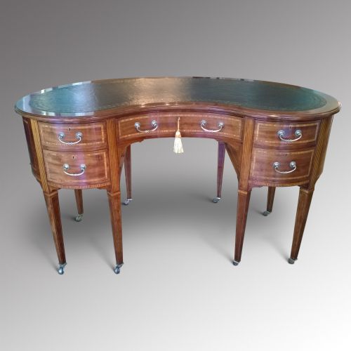 Edwardian Inlaid Mahogany Kidney Shaped Desk