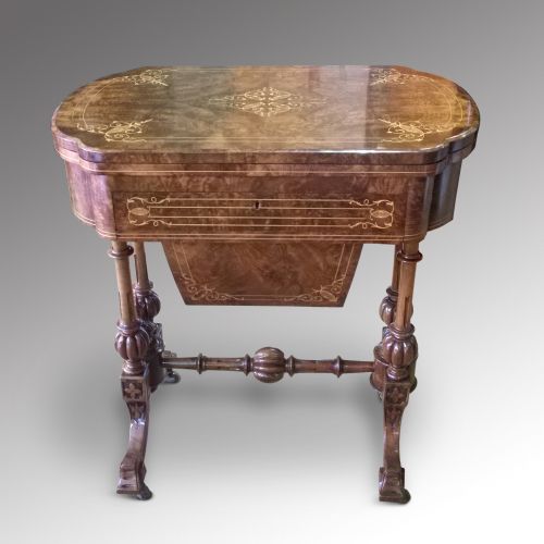 Victorian Burr Walnut Combined Games and Worktable
