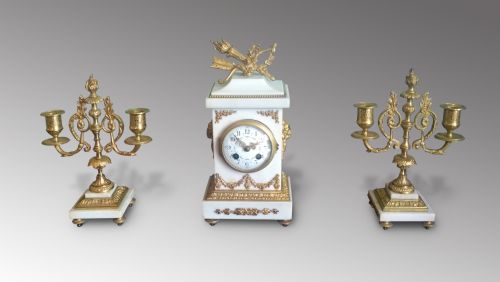 A Fine Alabaster Clock Set