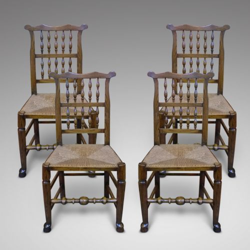 Set of 4 Mid 19th Century Ash Spindle Backed Kitchen Chairs