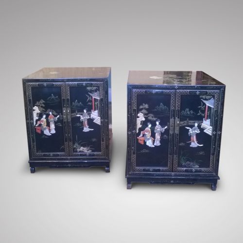 Pair of Japanned Black Lacquered Cabinets