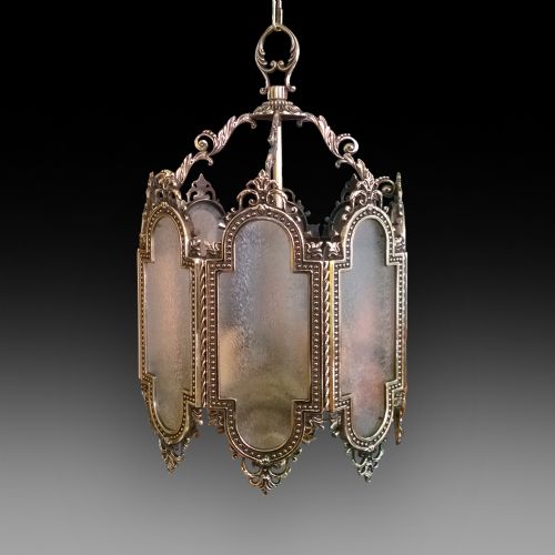 Edwardian Brass and Frosted Glass Lantern