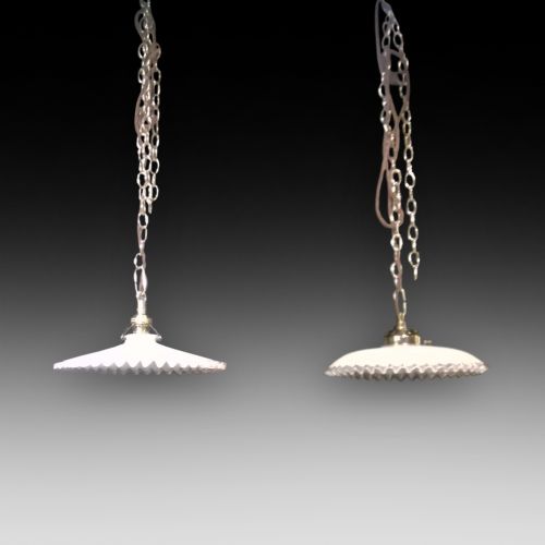 Edwardian Crinkle Edge Vaseline Glass Light Shade - One of a Near Pair

10"diam X 4"H Plus Chain