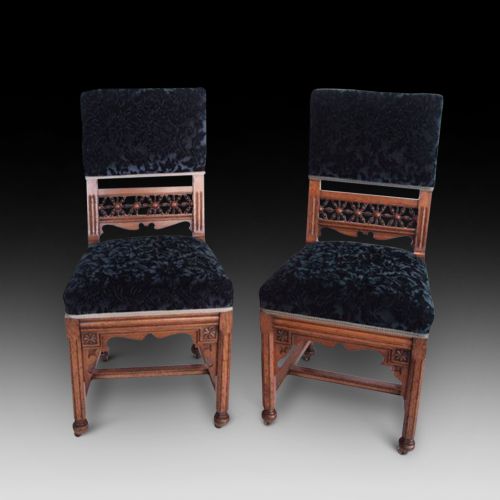 Pair of Gothic Revival Oak Chairs