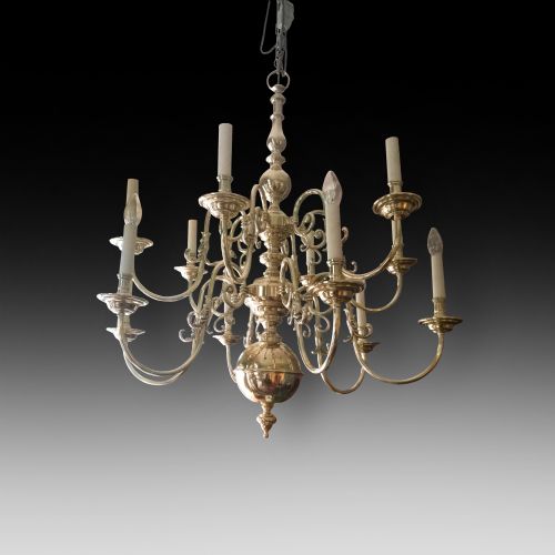 Dutch 1930'S Brass Twelve Branch Chandelier