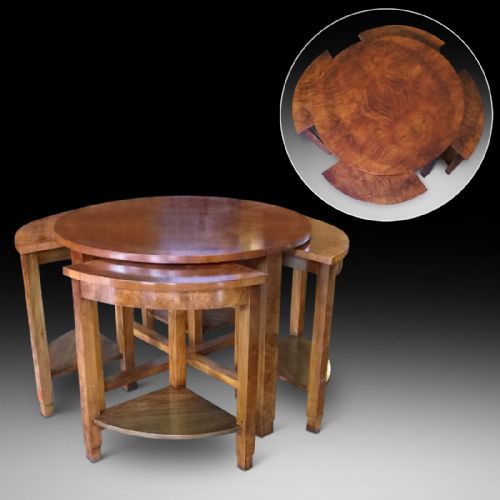 Burr Walnut Art Deco Nest of 5 Coffee Tables
