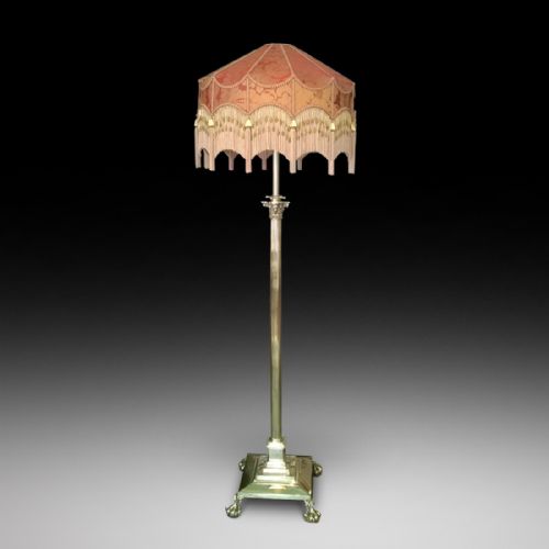 A Victorian Brass Corinthian Column Standard Oil Lamp