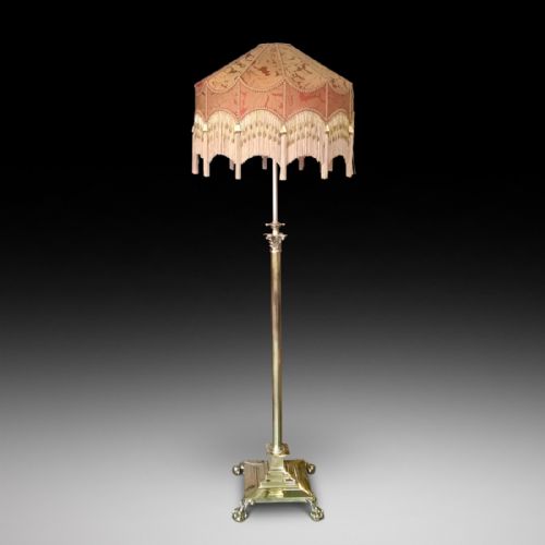 A Victorian Brass Corinthian Column Standard Oil Lamp