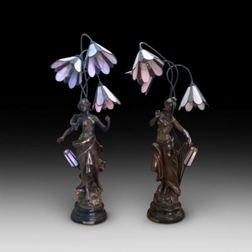 Pair of French Spelter Figurine Table Lights