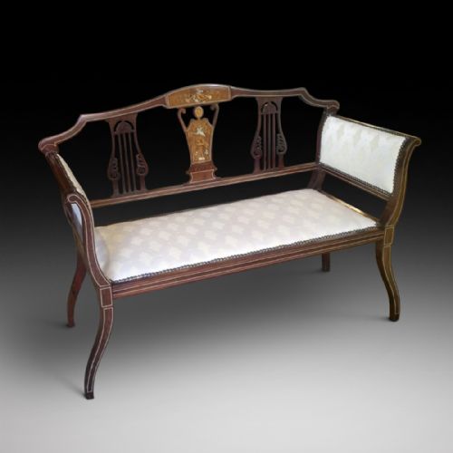 Edwardian Inlaid Mahogany Small Sofa