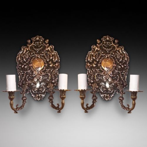 Pair of Brass Twin Branch Wall Lights