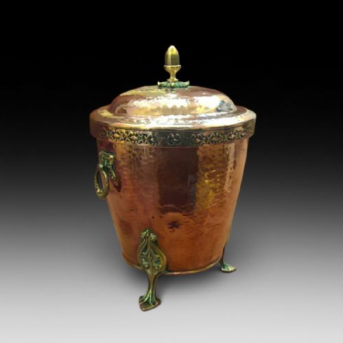 Arts and Crafts Beaten Copper and Brass Coal Bucket