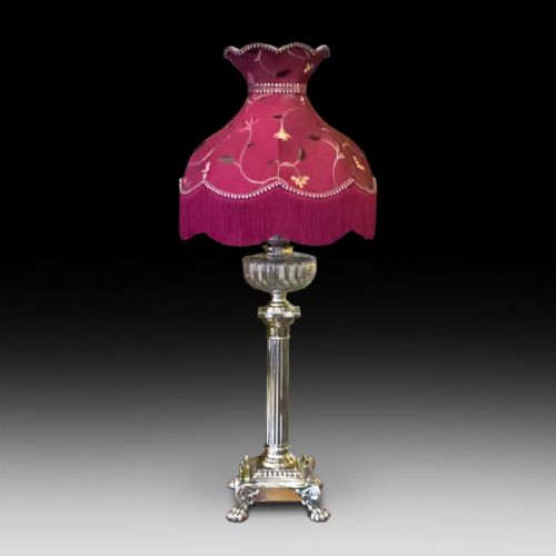 Victorian Brass Column Oil Lamp