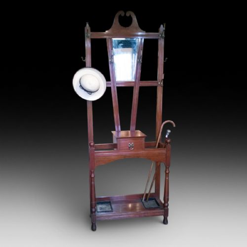 Edwardian Walnut Art Nouveau Hall Stand