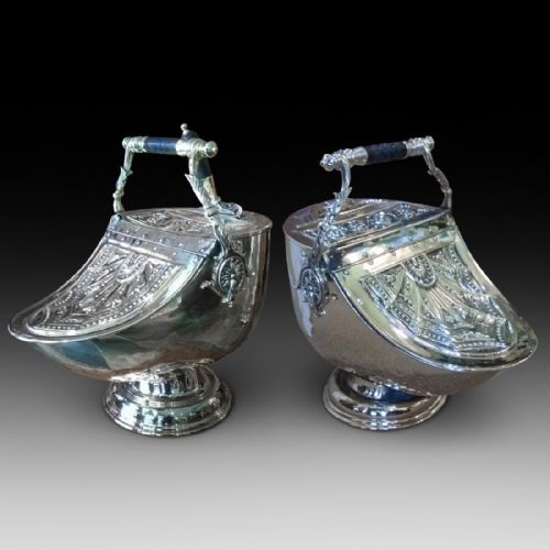 Pair of Victorian Pressed Brass Coal Dispensers